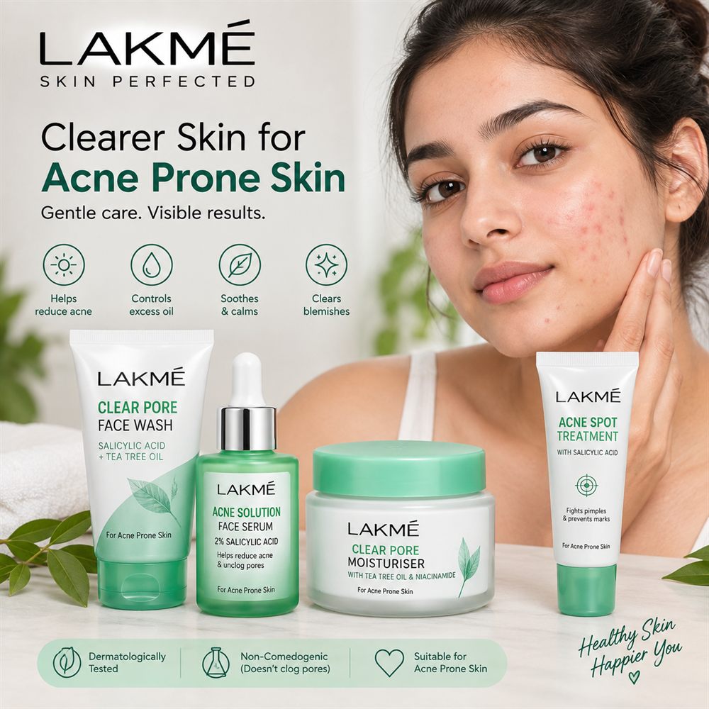 Clear-pore face wash, face serum, moisturiser and spot treatment for acne-prone skin